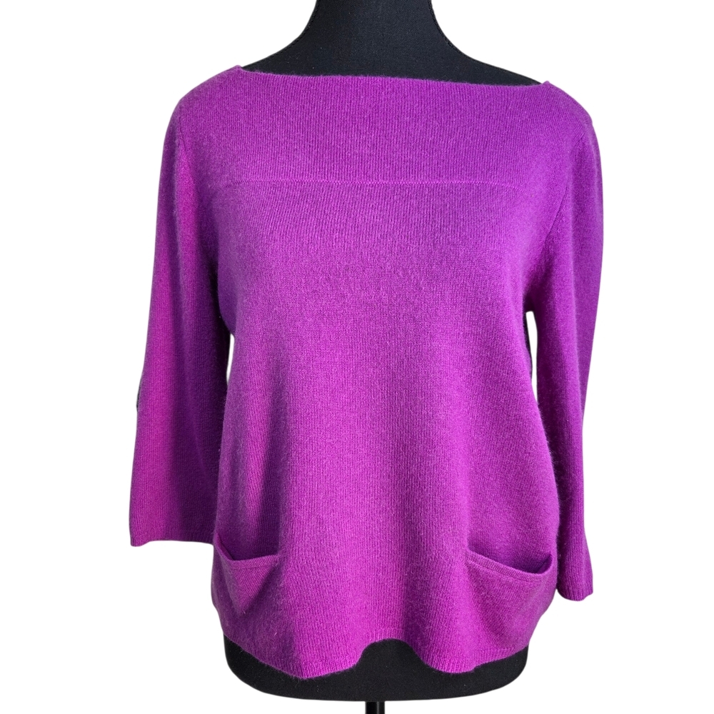 Lord & Taylor 100% Cashmere Fuchsia Crew Neck Sweater Size Med Petite